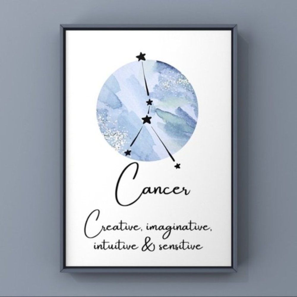 Cancer zodiac sign constellation blue art print